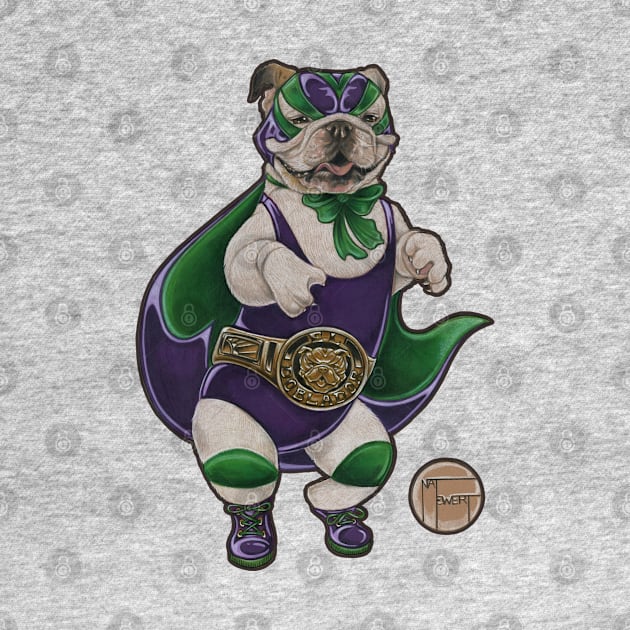 Bulldog Luchador - Dark Outlined Version by Nat Ewert Art